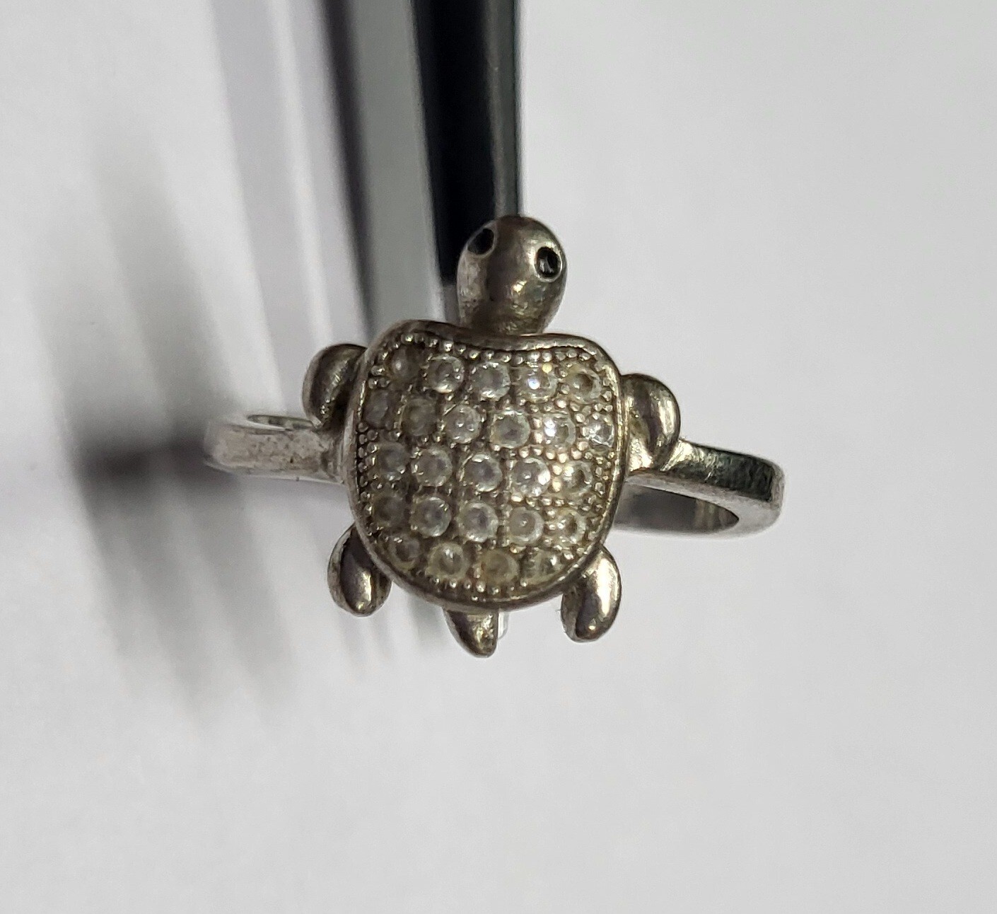 Solid 925 Sterling Silver Vintage Turtle Ring wit… - image 13