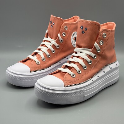 Converse Women's Sneakers Platform Peach Embroidered Flowers