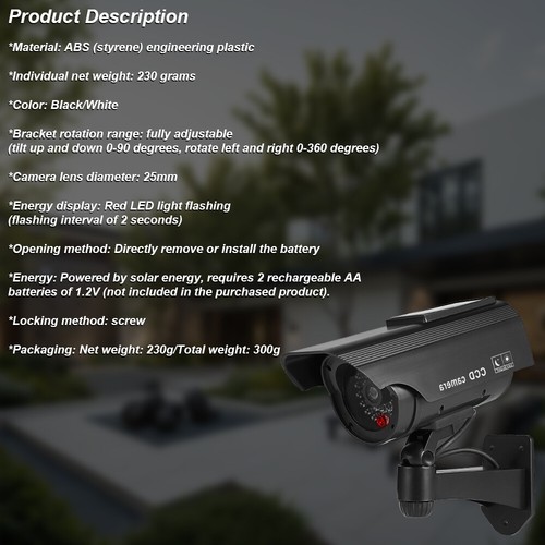 Solar Power Dummy Fake Security CCTV Camera Outdoor LED Light Surveillance Black - Picture 12 of 16