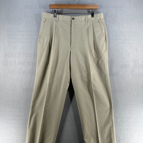 Montagut Mens Pants 36 Cream Brown Pleated Front Classic Work Office Chino - Picture 3 of 16