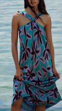 NWT ZARA Jacquard Blue Purple Knit Wrap Neckline Maxi Dress Size S, $89.99