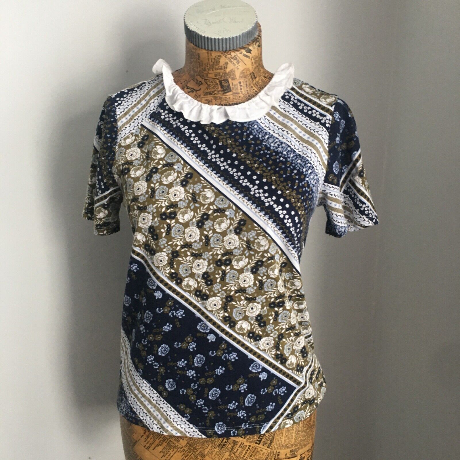 MARKS AND SPENCER TOP T Shirt Casual Tie Back Neck Uk 8 paisley boho navy casual