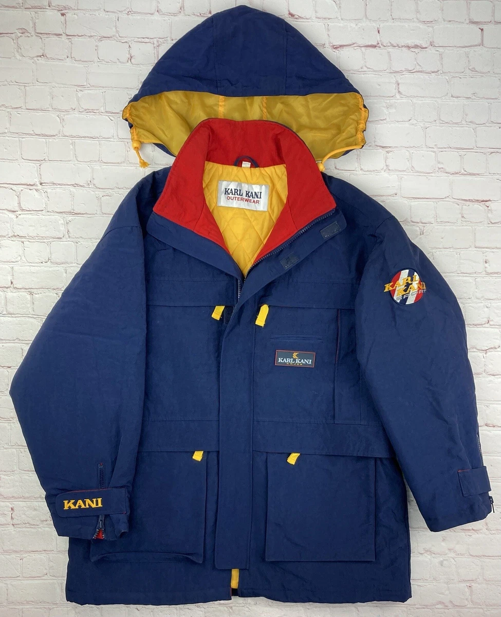 Vintage 90s Karl Kani Sport Colorblock Jacket Blue Red Yellow Hip Hop Rap NAS xl