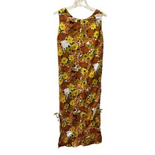 S Vtg Maxi Dress 1960 HAWAII MOD Hawaiian Polynesian Island Floral ruffle Orange