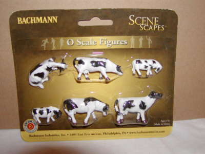 Bachmann Scene Scapes 33153 Black White Cow Figure Pack MIB O27 6 Cows New Seal