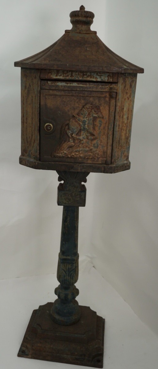 Antique 19th Century Victorian Style Letters Mailbox with Base