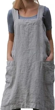 Cotton Linen Apron Cross Back Apron for Women with Big Pockets Square Pinafor...