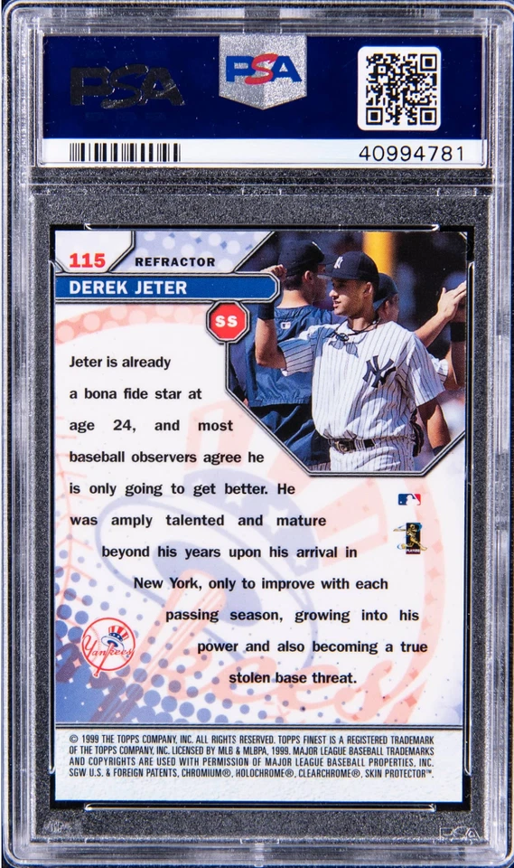 Derek Jeter 1999 Topps Finest Refractor #115 - PSA MINT 9 (POP 24) - Image 2 of 2