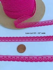 Vintage 3/8" - 1/2" wide Lace 10 yards Ruby Dark Pink Lot 131 Scalloped Soft