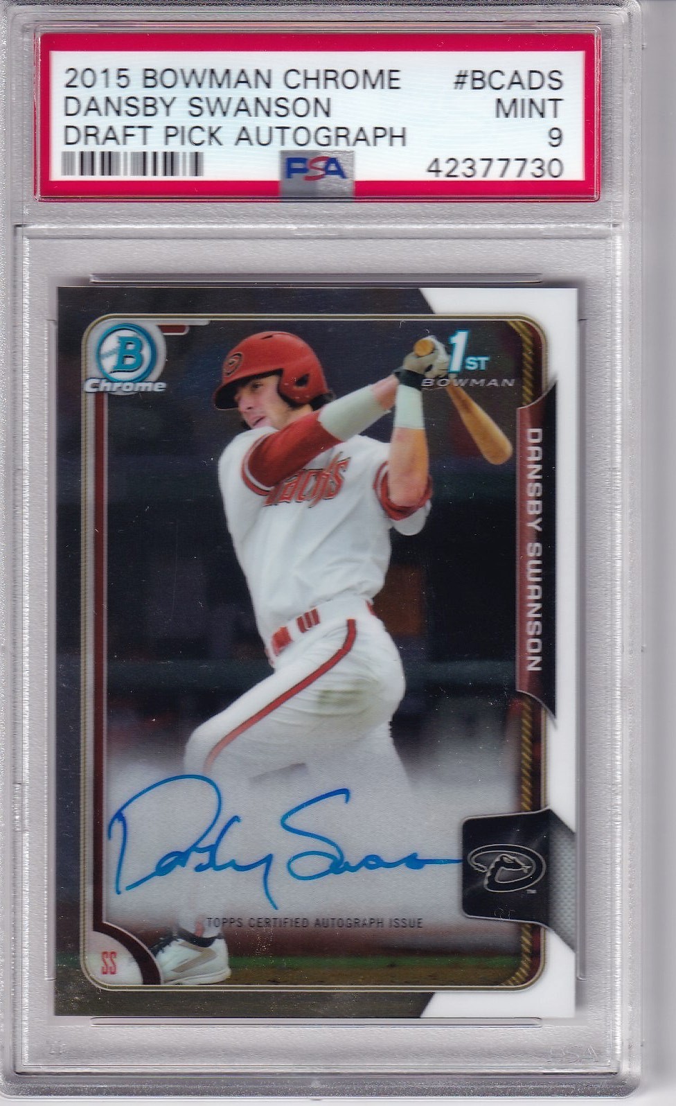 2015 Bowman Chrome Dansby Swanson Draft Pick Auto #BCADS PSA 9