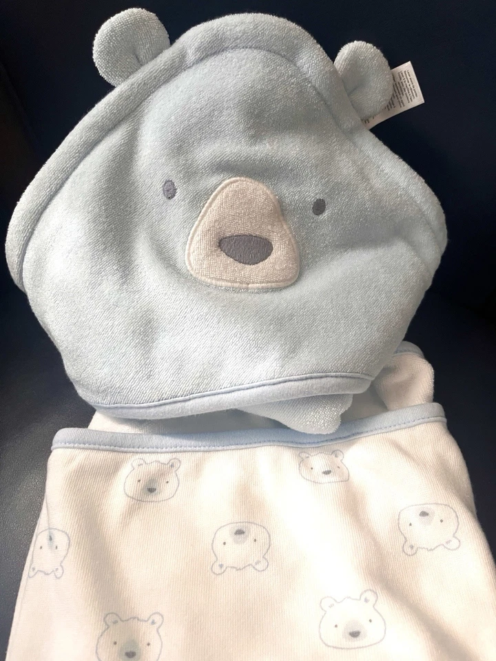 Carter’s 2-Pack Towel Set Bear Hooded Towel + Bath Towel Baby Toddler Blue NWOT - Image 4 of 4