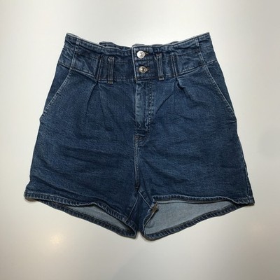 Express Jean Shorts Womens 6 Midi Super High Rise Paperbag Waist Front Pleats