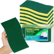 AIDEA XL Heavy Duty Scrub Sponges 6pk, Large Kitchen & Household Cleaning Pads