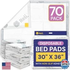 Reli. XL 30x36 Disposable Incontinence Bed Pads 70 Pack Non-Slip Waterproof
