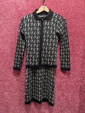 Vintage Fendi Roma Amor Zucca Pattern Dress And Sweater 2 Piece Outfit