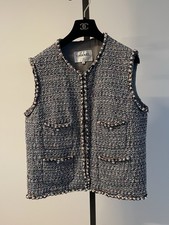 CHANEL 2017 Pre-Spring 17P Pearl Embellished Tweed Vest FR46 Made in France
