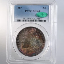 1887 Morgan $1 PCGS CAC Certified MS64 Toned Obverse