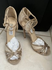 JIMMY CHOO GORGEOUS MESH LACE GOLD STRAP-STILETTO CLUB PARTY ELEGANT SHOES 38NEW