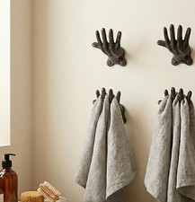 2 Cast Iron Hands Hooks Rustic Hand Clothes Bathroom Hanging Coats Towels Robes