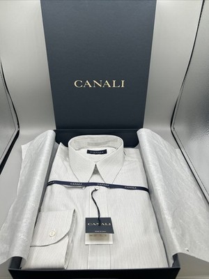 New Canali Men s Charcoal Pinstripe Dress Shirt - Italy-  Size 15.5/39 - A510