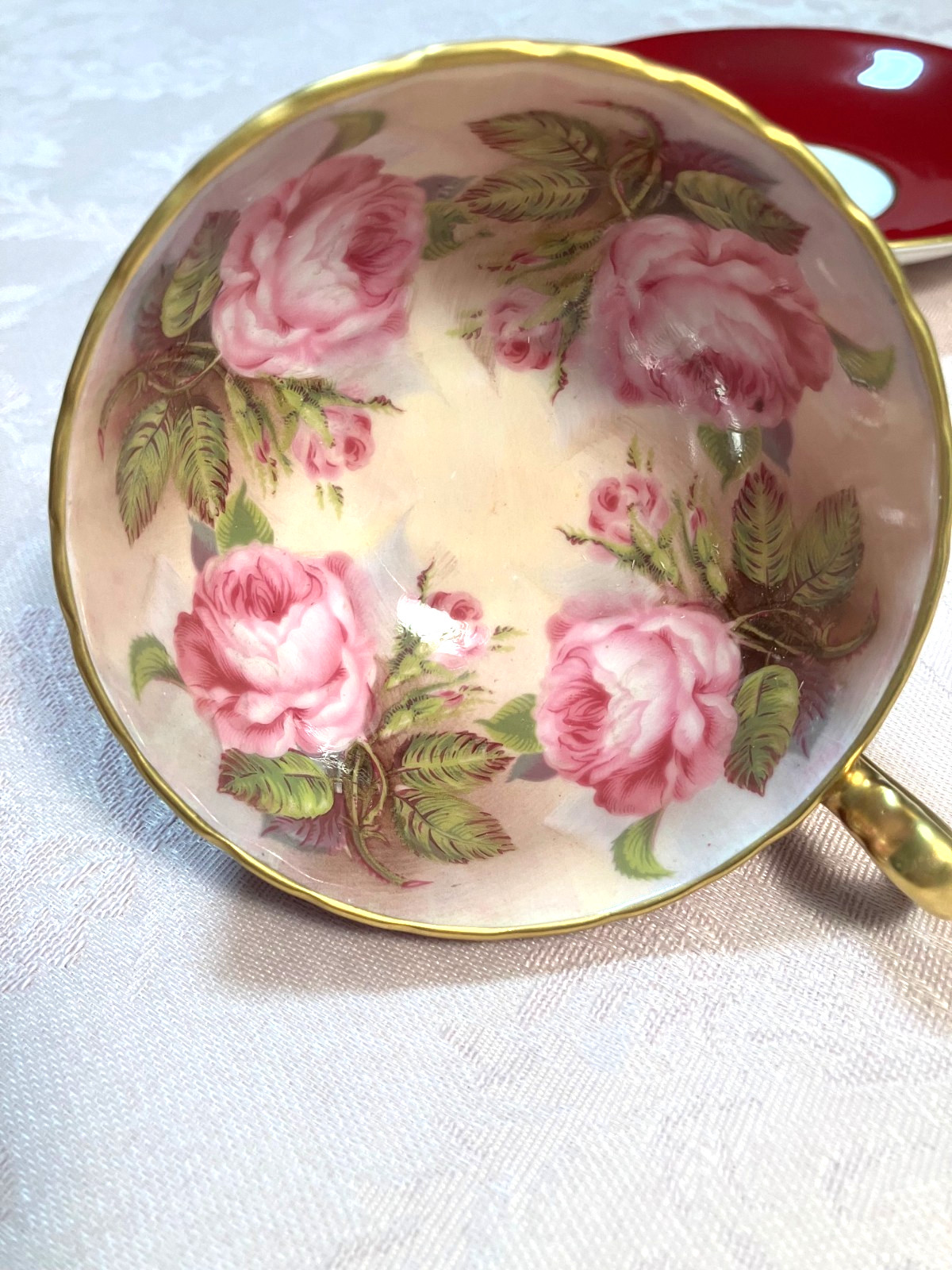 AYNSLEY 4 PINK CABBAGE ROSES DESIGN   - TEA CUP & SAUCER SET