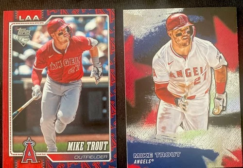 2026 Mike Trout 2 Card Lot Topps 75 Red Team NO. 350 & Stars Of MLB No.SMLB-7