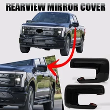 2X Gloss Black Side Door Mirror Cover 21-24 For Ford F150 W/Turn Signal Hole