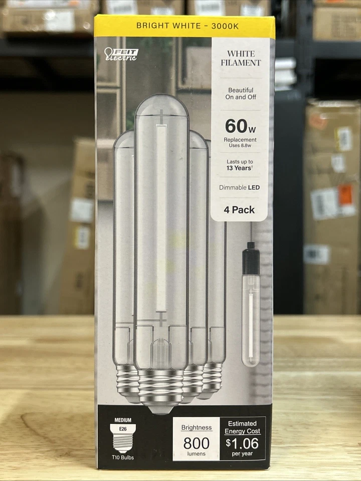 Feit Electric - LED Light Bulb Dimmable -60W- T10 Bulbs E26- 2700K -White Filame - Image 2 of 4