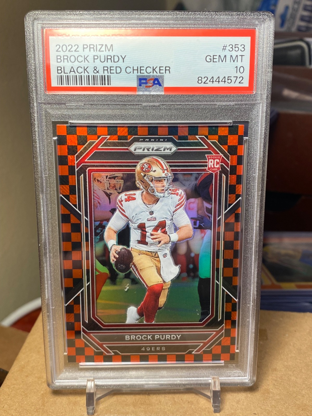 2022 PANINI PRIZM BROCK PURDY #353 BLACK & RED CHECKER BOARD PSA 10 GEM MINT SSP