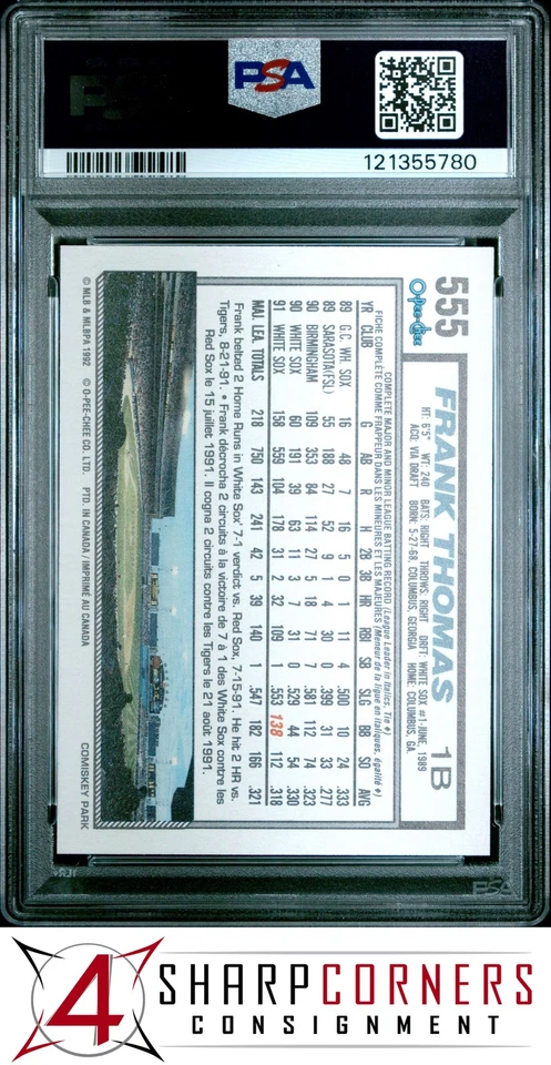 1992 O-PEE-CHEE #555 FRANK THOMAS WHITE SOX HOF PSA 9 - Image 2 of 3