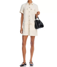 NWT- Veronica Beard 'Warren' Button-Front Mini Shirt-Dress, Ecru - Size 12