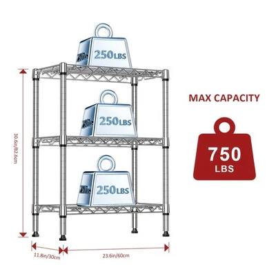 MZG 3-Shelf Wire Shelving Rack Shelves Adjustable Commercial Garage Kitchen Storage
