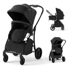 2 in 1 Baby Stroller Folding High Landscape Pushchair w/ Bassinet Mode Black