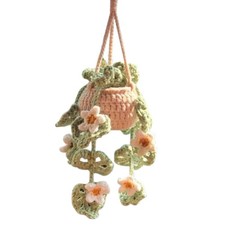 Cute Artificial Flower Plants Car Rear View Mirror Accessories, Boho Crochet ...