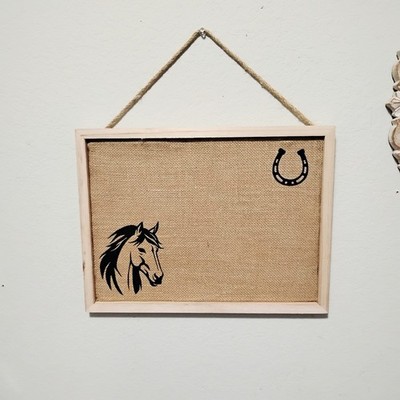 Personalize Your HORSE Pet's Name N/C Rustic Burlap Memo Cork Board