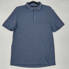 LULULEMON Polo Shirt Mens Small Blue Solid Performance Golf Stretch Athletic