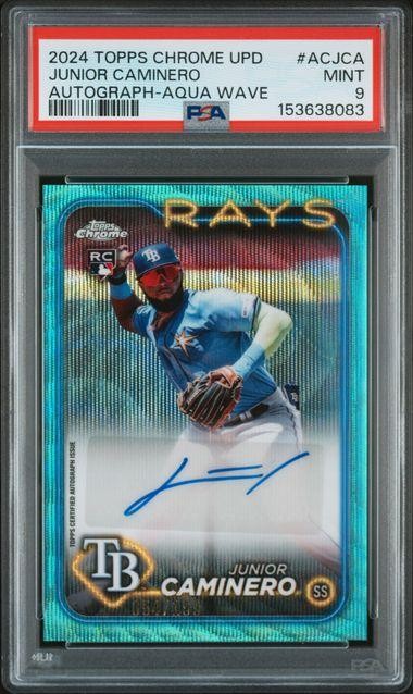 2024 Topps Chrome Update Junior Caminero Aqua Wave Auto /199 PSA 9