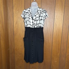 Vintage 90s Carole Little Dress 8 Black White Button Career Minimalist Y2K Work