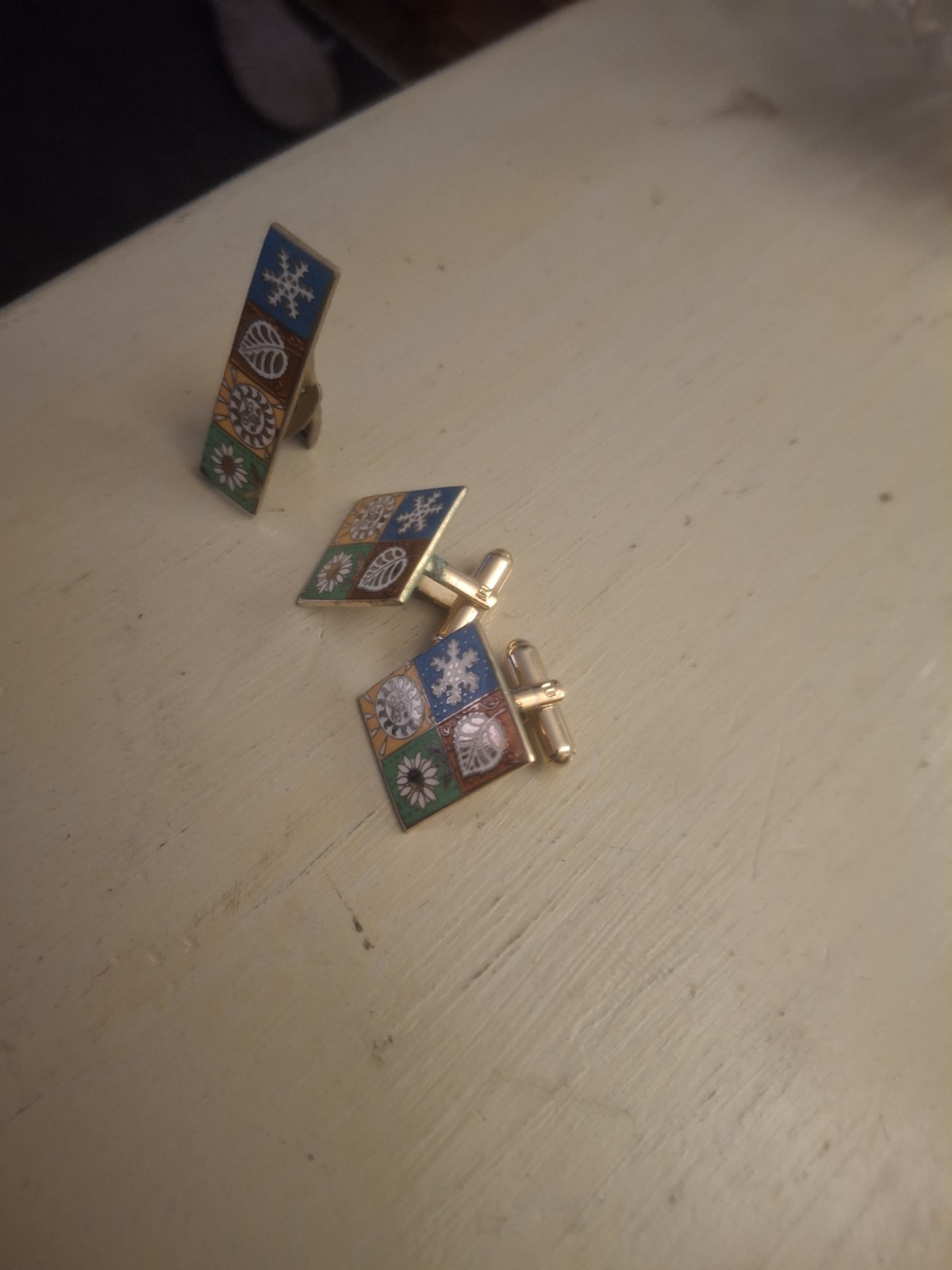 Multicolor Enamel Men's Rectangle Square Cufflink… - image 3