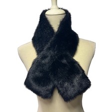 Vintage Cejon Faux Fur Pull Through Scarf Keyhole Scarf Neck Wrap Black USA Made