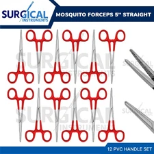 12 Pcs Hemostats Mosquito Forceps 5" Straight Surgical Red Dep Handle German Gr