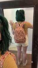 Orange Pink Retro Floral Dome Backpack Pockets Adjustable Straps