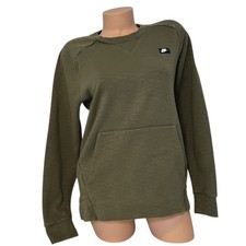 Nike Women's Size SMALL Sportswear Crew Neck Sweatshirt Olive Green Pocket Logo