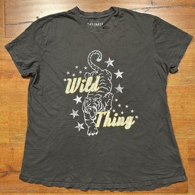 Show Me Your Mumu Oversized T Shirt Womens S Gray Wild Thing Tiger Retro 80s USA