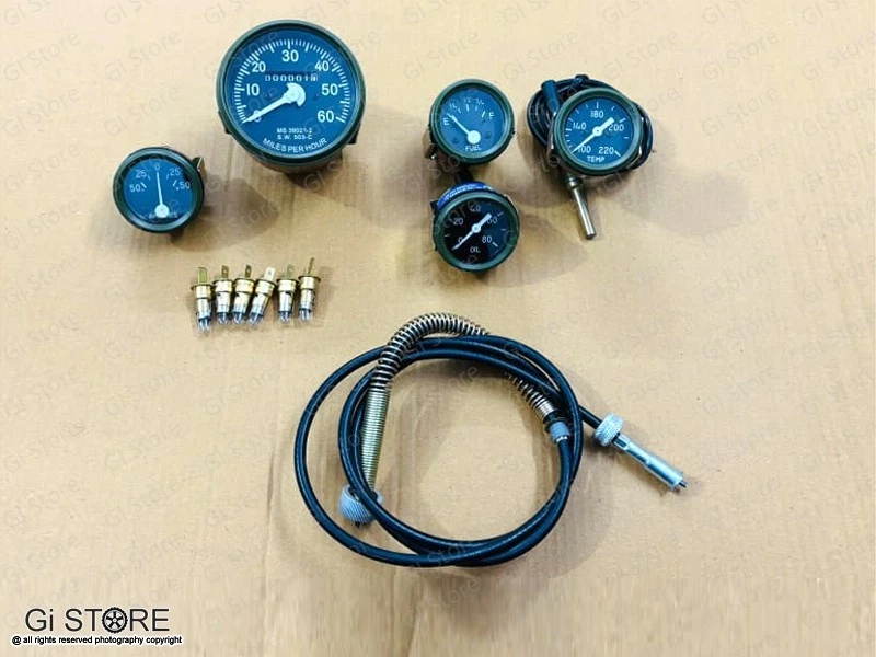 Willys MB Jeep Ford GPW Gauges Kit - Miles Speedometer Temp Oil Fuel Amp-OLIVE - Image 2 of 4