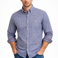Tommy Hilfiger Button Down Shirt Blue White Plaid Long Sleeve Turn Cuff Men's XL