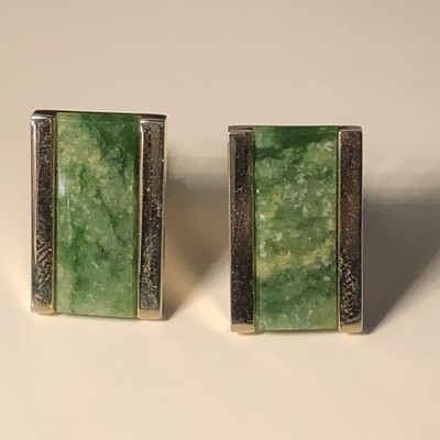 Cuff Links Green Stone Gold-tone Men Formal Business Wedding Jade-like Jewelry