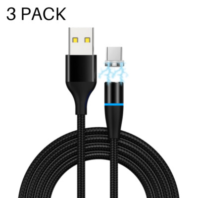 3Pack Magnetic Type C Cable 3/6Ft USB C Phone Charger Fast Charge Data Sync Cord