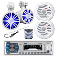 Pyle Marine Receiver, 2x 3.5" Bluetooth LED  2x 6.5'' Speakers, Wire, Antenna