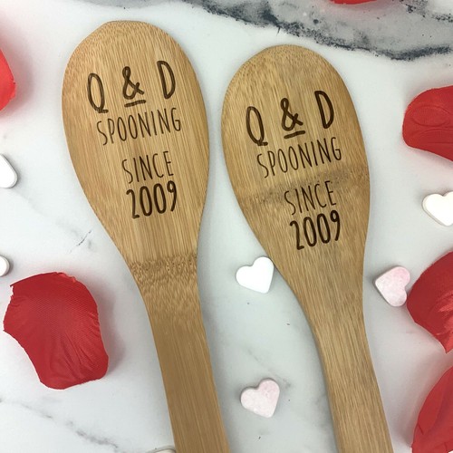 Set of 2 Personalised Spooning Since Wooden Spoons Mixing Spoon Valentines Gift - Picture 3 of 28